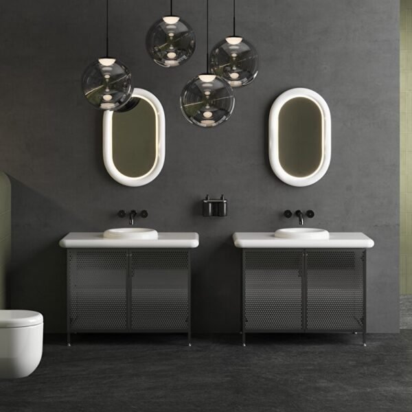 VitrA Liquid Illuminated Mirror With Ceramic Frame - 800mm x 500mm - White - Image 3