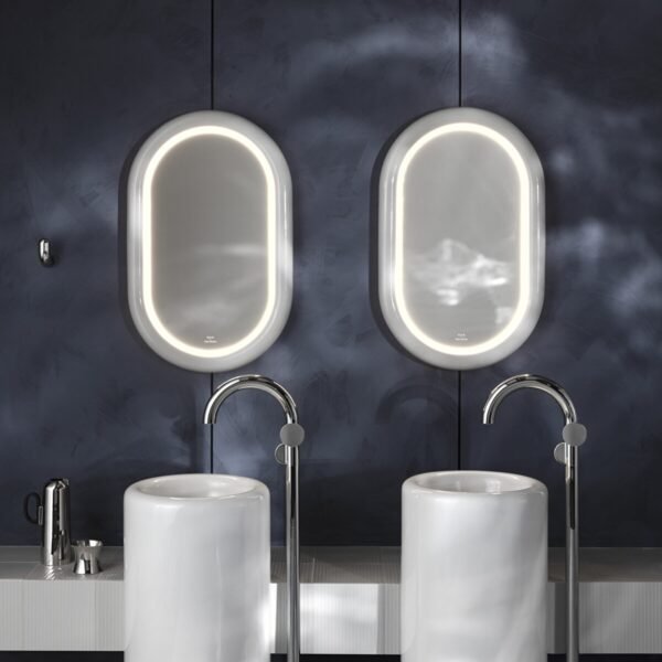 VitrA Liquid Illuminated Mirror With Ceramic Frame - 800mm x 500mm - White - Image 2