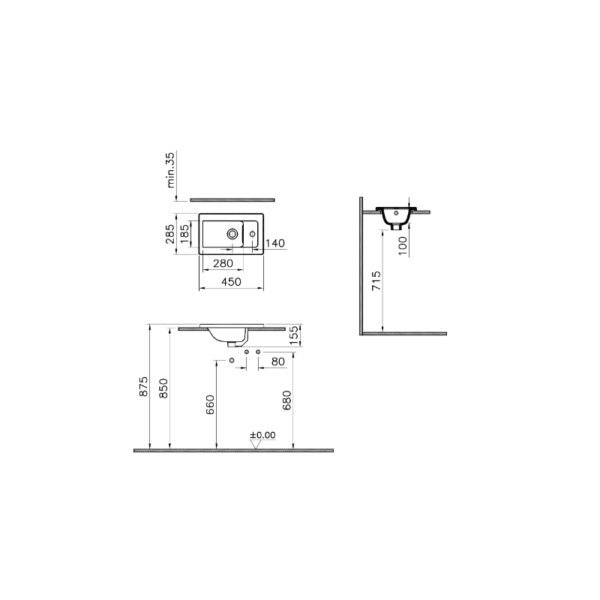 Vitra Root Groove 1 Door Wall Hung Vanity Unit With Basin - 400mm Wide - Image 4