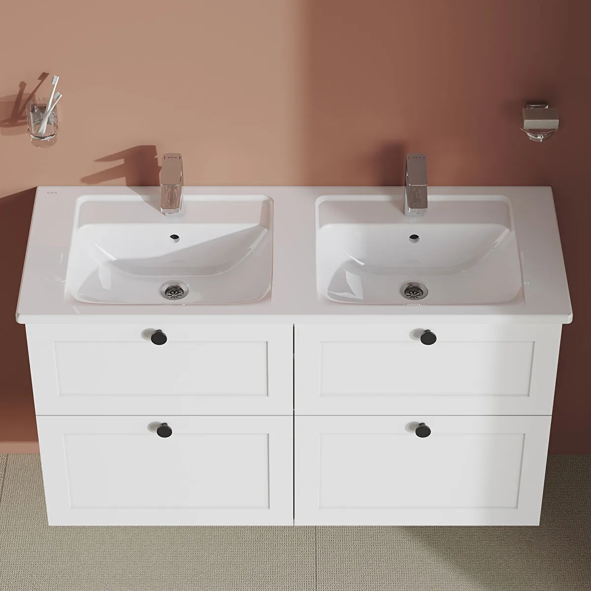 Vitra Integra Double Under Counter Basin - 1200mm Wide - 2 TH - White
