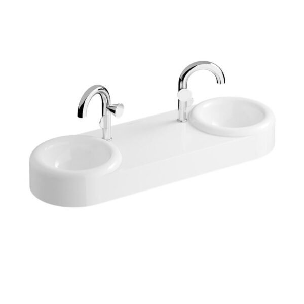 Vitra Liquid Wall Hung Double Basin Without Overflow - 1190mm Wide - White