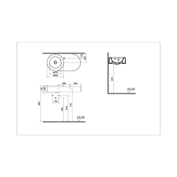 Vitra Liquid Wall Hung Basin Without Overflow - 800mm Wide - White - Image 2