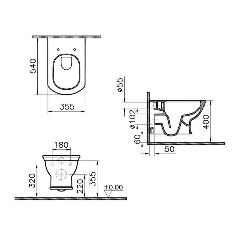 VitrA Valarte Rimless Wall Hung Toilet - White