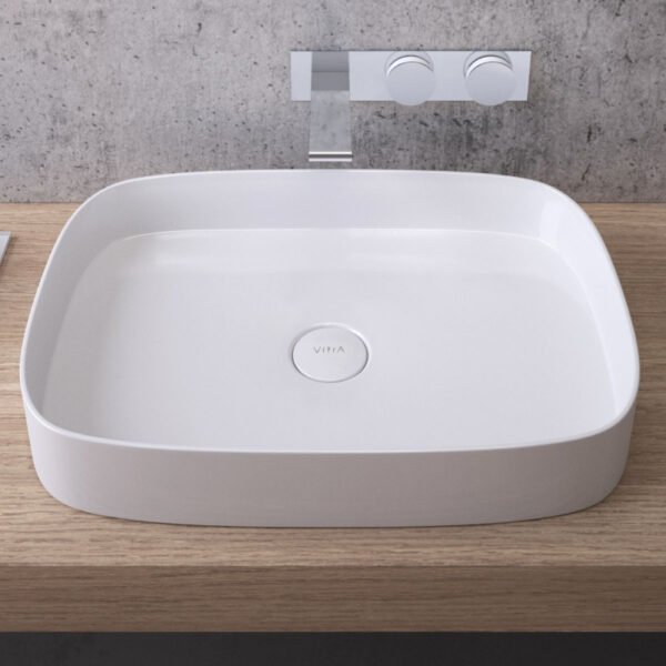 Vitra Memoria Rectangular Countertop Basin - 0 TH - White - Image 3
