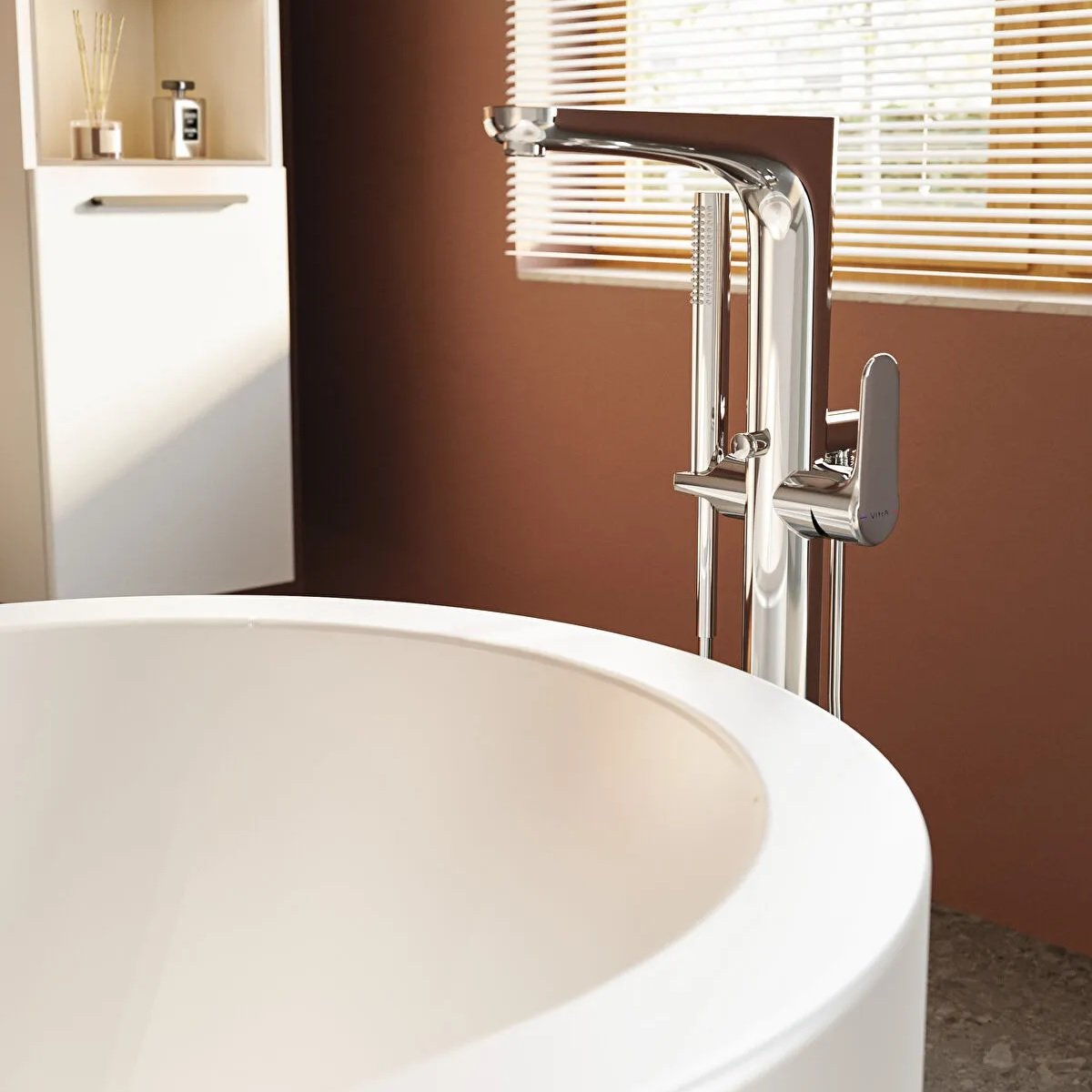 Vitra Root Single Lever Freestanding Bath Shower Mixer Tap With Shower Kit