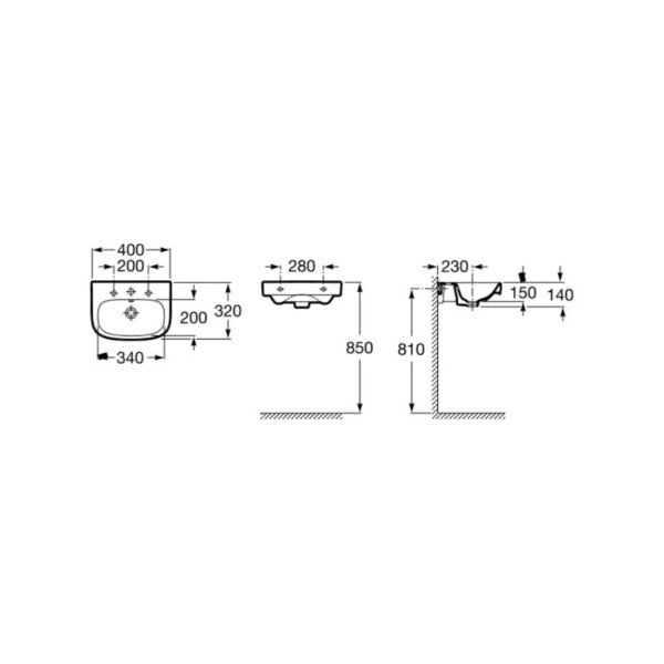 Roca Debba Wall Hung Basin - 1 TH - White - Image 4