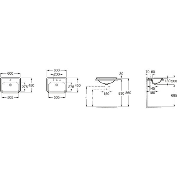 Roca Carmen Inset Basin - 600mm Wide - White - Image 2