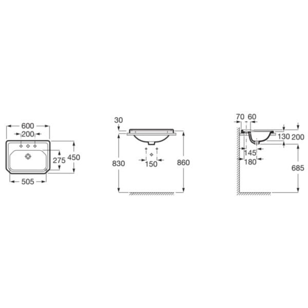 Roca Carmen Inset Basin - 600mm Wide - White - Image 3