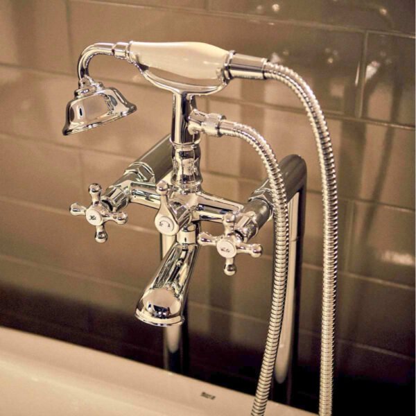 Roca Carmen Floor Standing Bath Mixer Tap With Shower Handset - Chrome - Image 3