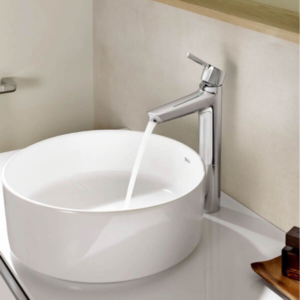 Roca Malva Tall Smooth Body Basin Mixer Tap - Chrome - Image 3