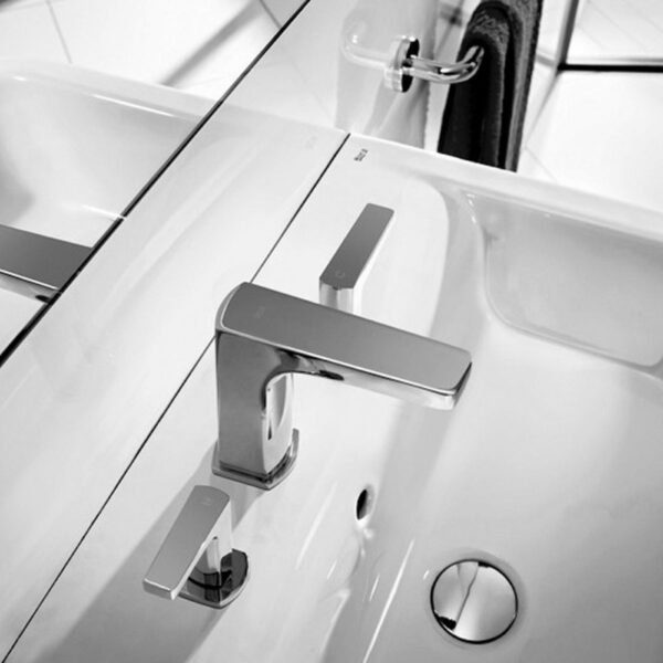 Roca Escuadra 3 Hole Deck Mounted Basin Mixer Tap With Pop-up Waste - Chrome - Image 3