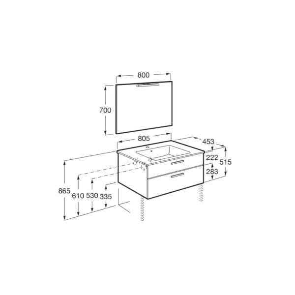 Roca Victoria 2 Drawer Wall Hung Vanity Unit With Basin And Mirror - Image 4