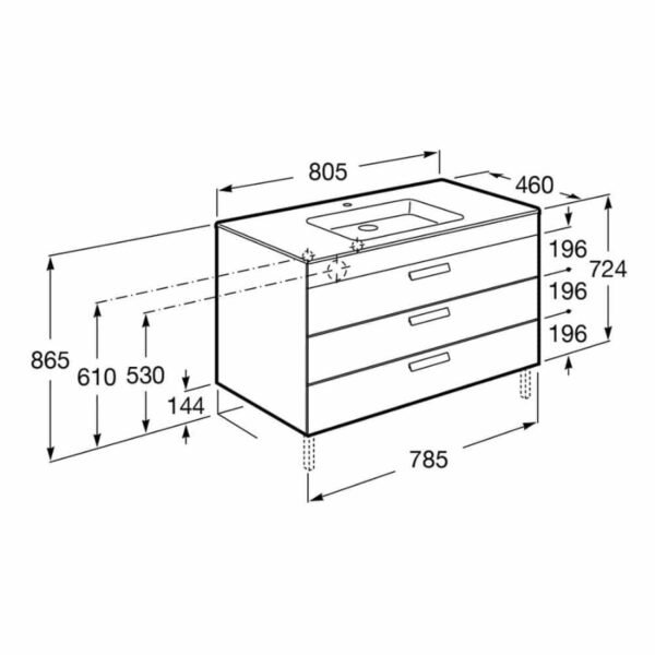 Roca Debba 3 Drawer Wall Hung Vanity Unit With Basin - Image 3