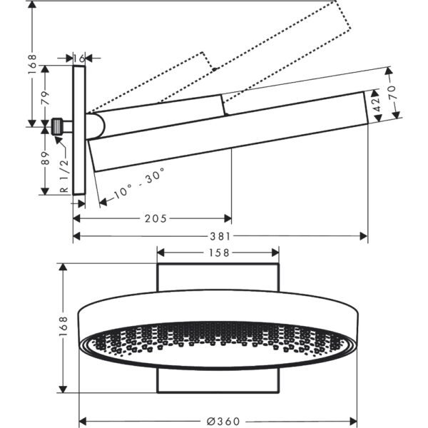 Hansgrohe Rainfinity 360 1 Jet Overhead Shower With Wall Connector - Select Colour - Image 2