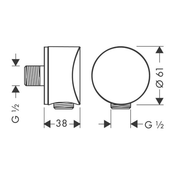 Hansgrohe Fixfit Wall Outlet Elbow With Non Return Valve Square - Select Colour - Image 2