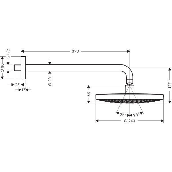 Hansgrohe Raindance Select-S 240 White/Chrome 2 Jet Overhead Shower With Shower Arm - 26466400 - Image 2