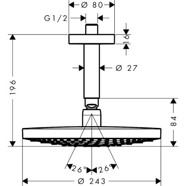 Hansgrohe Raindance Select-S 240 2 Jet Ecosmart Overhead Shower With Ceiling Connector - 9 L/Min - 26469000 - Image 2