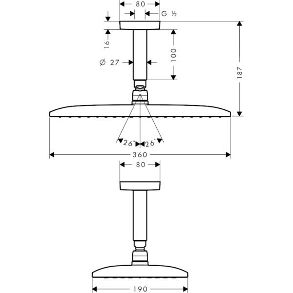 Hansgrohe Raindance E 360 1 Jet Ecosmart Overhead Shower With Ceiling Connector 9 L/Min - Select Colour - Image 2