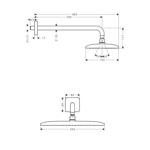 Hansgrohe Raindance E 360 1 Jet Ecosmart Overhead Shower With Shower Arm - 9 L/Min - 26605000 - Image 2