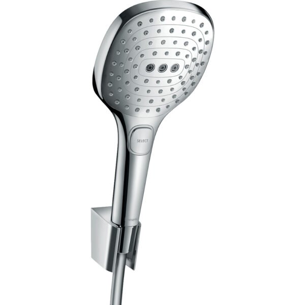Hansgrohe Raindance Select-E 120 Chrome 3 Jet Shower Handset With Holder And 1600mm Shower Hose - 26720000
