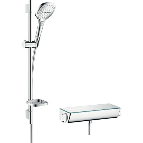 Hansgrohe Raindance Select E 150 3 Jet Ecostat Select Shower System With Thermostatic Mixer And 650mm Shower Rail - Select Colour