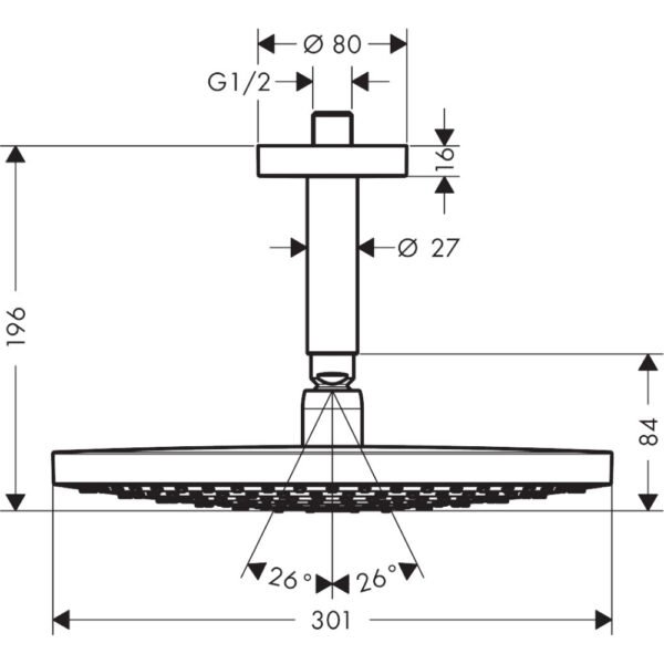 Hansgrohe Raindance Select S 300 2 Jet Overhead Shower With Ceiling Connector - Select Colour - Image 2