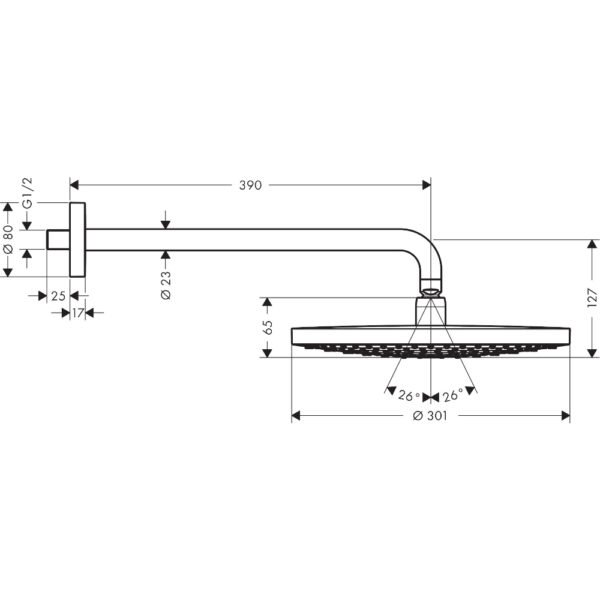 Hansgrohe Raindance Select S 300 2 Jet Overhead Shower With Shower Arm - Select Colour - Image 2
