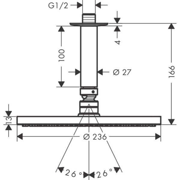Hansgrohe Raindance S 240 1 Jet Powderrain Overhead Shower With Ceiling Connector - 27620000 - Image 2