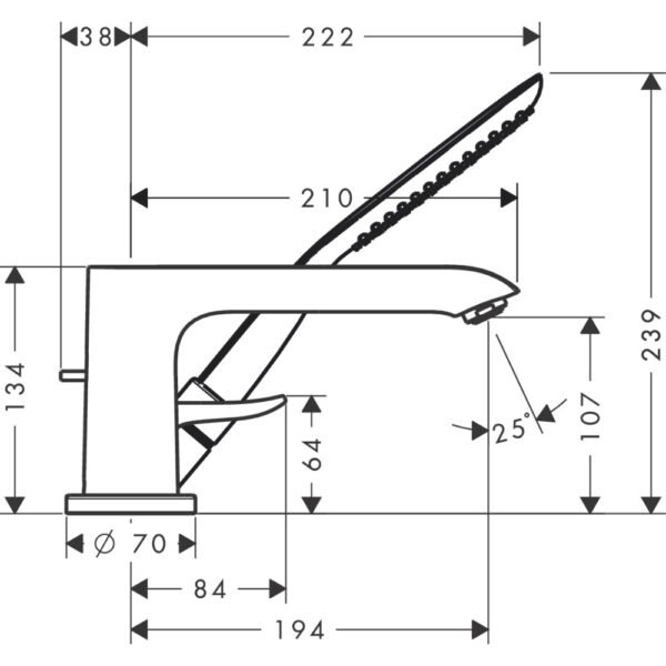 Hansgrohe Metris 3-Hole Rim-Mounted Single Lever Bath Shower Mixer Tap - 31190000 - Image 2