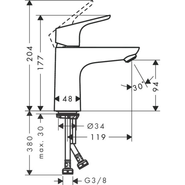 Hansgrohe Focus Single Lever 100 Coolstart Basin Mixer Tap Without Waste - 31509000 - Image 2