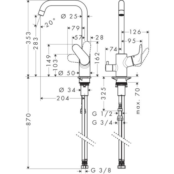 Hansgrohe Focus M4Single 260 Single Spray Mode Kitchen Mixer Tap With Valve For Additional Appliance - 31823000 - Image 2