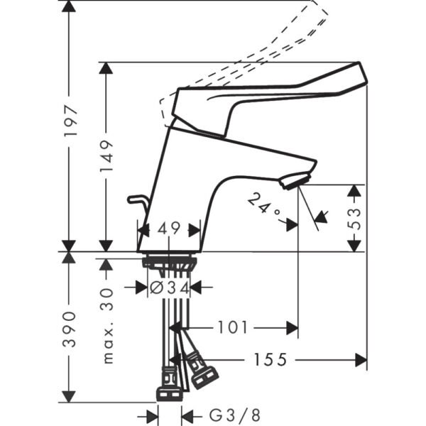 Hansgrohe Focus Single Lever 70 Basin Mixer Tap With Extra Long Handle And Pop-Up Waste - 31910000 - Image 2