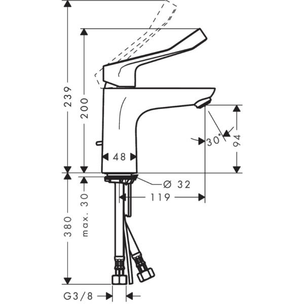 Hansgrohe Focus Single Lever 100 Basin Mixer Tap With Extra Long Handle And Pop-Up Waste - 31911000 - Image 2