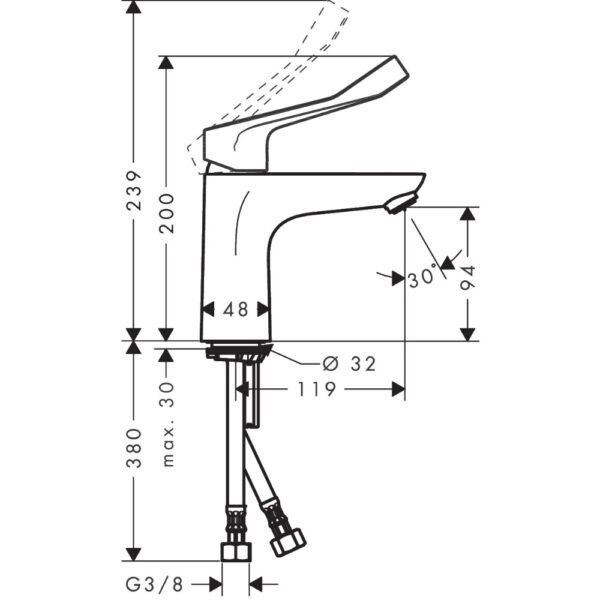 Hansgrohe Focus Single Lever 100 Coolstart Basin Mixer Tap With Extra Long Handle Without Waste - 31917000 - Image 2