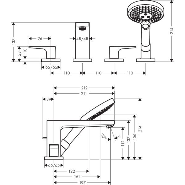 Hansgrohe Metropol 4-Hole Rim-Mounted Secuflex Bath Shower Mixer Tap With Lever Handle - 32552000 - Image 2