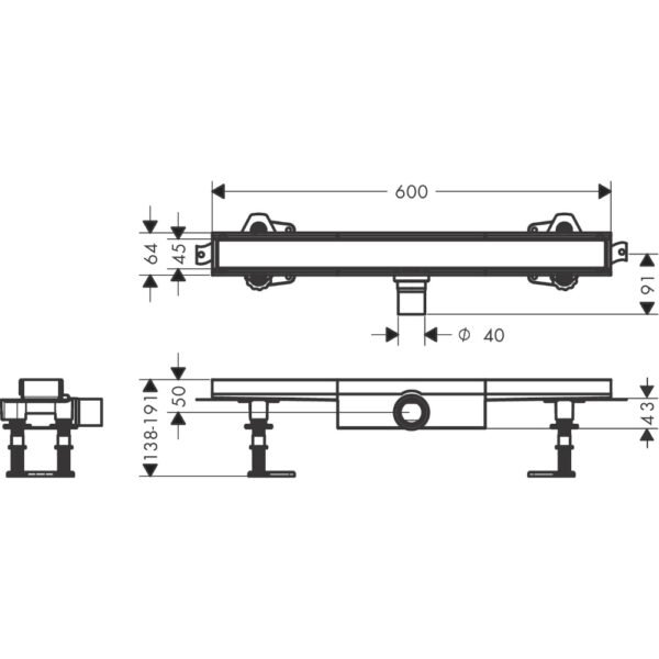 Hansgrohe Raindrain Compact 600 Tileable Shower Drain Complete Set For Flat Installation - 56163000 - Image 2