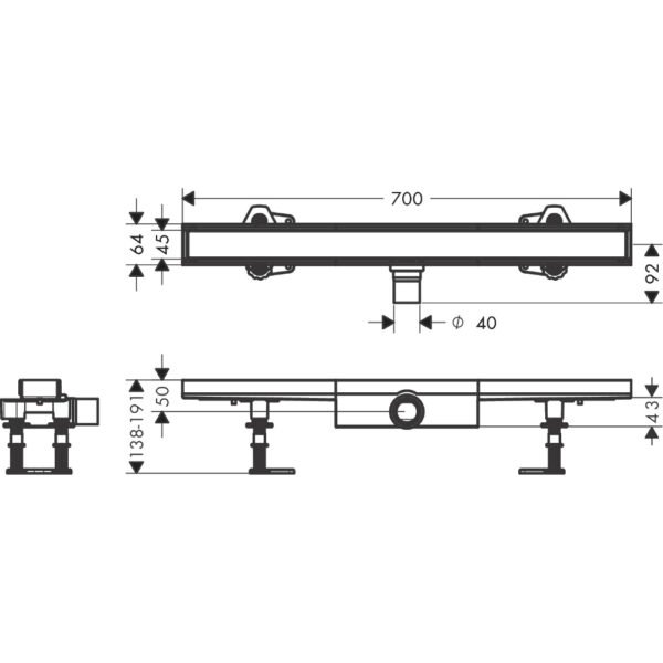 Hansgrohe Raindrain Compact 700 Tileable Shower Drain Complete Set For Flat Installation - 56165000 - Image 2