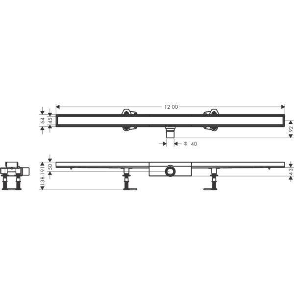 Hansgrohe Raindrain Compact 1200 Tileable Shower Drain Complete Set For Flat Installation - 56173000 - Image 2