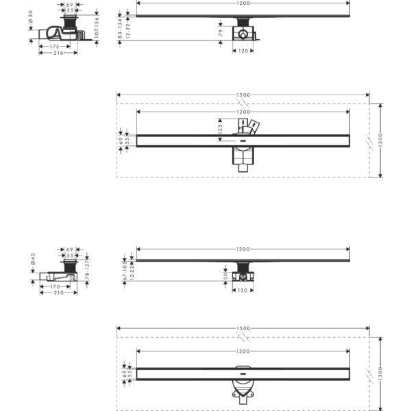Hansgrohe Raindrain Complete Set 1200 Shower Drain And Installation Set For Standard/Flat Installation - 56190800 - Image 2