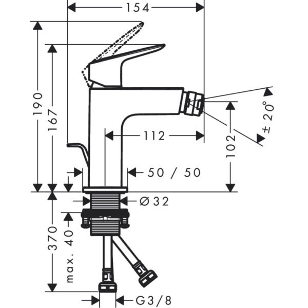 Hansgrohe Logis Fine 110 Single Lever Bidet Mixer Tap With Pop Up Waste - Select Colour - Image 2