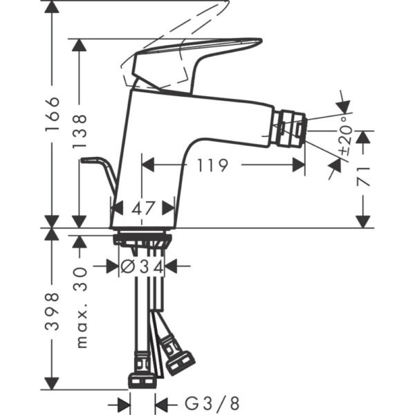 Hansgrohe Logis 70 Single Lever Bidet Mixer Tap With Metal Pop-Up Waste - 71203000 - Image 2