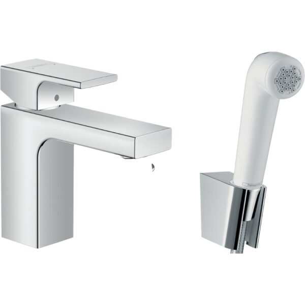 Hansgrohe Vernis Shape 100 Single Lever Basin Mixer Tap With Bidet Spray And 1600mm Shower Hose - 71216000