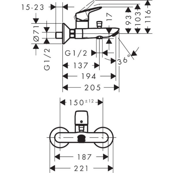 Hansgrohe Logis Single Lever Bath Shower Mixer Tap With 2 Flow Rates Exposed - Select Colour - Image 2