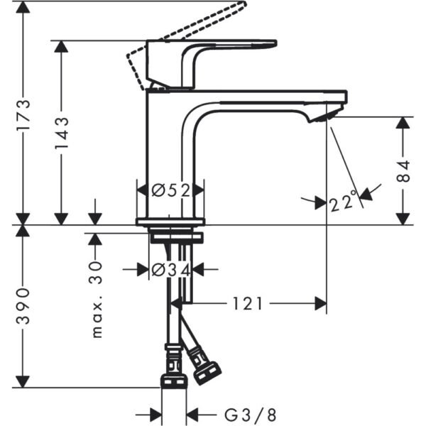 Hansgrohe Rebris S Coolstart 80 Single Lever Basin Mixer Tap - 72514000 - Image 2