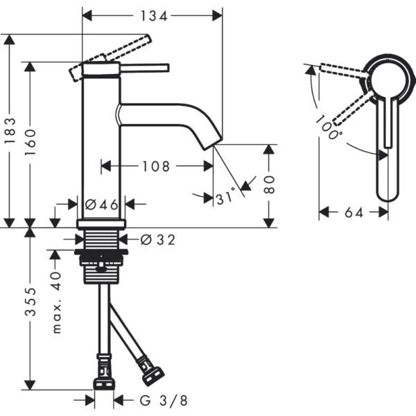 Hansgrohe Tecturis S 80 Coolstart Ecosmart+ Single Lever Basin Mixer Tap - Select Colour - Image 2