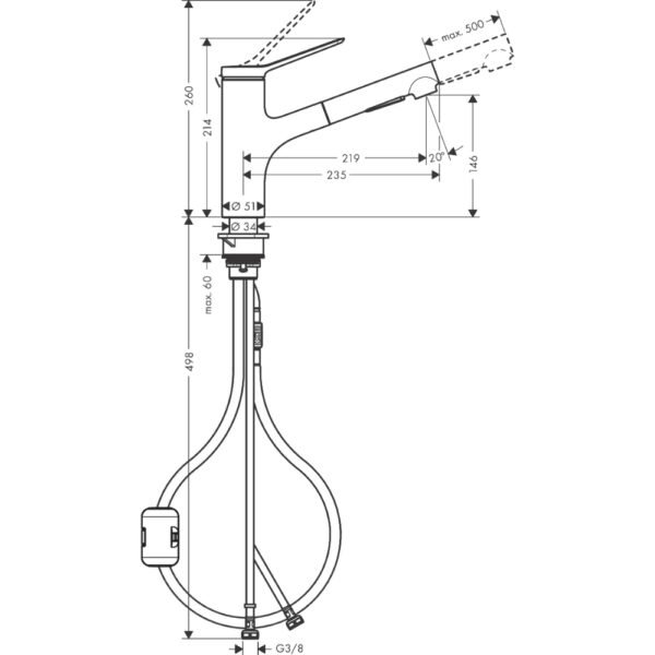 Hansgrohe Zesis M33 150 Eco 2 Jet Kitchen Mixer Tap With Pull-Out Spray - 74810000 - Image 2