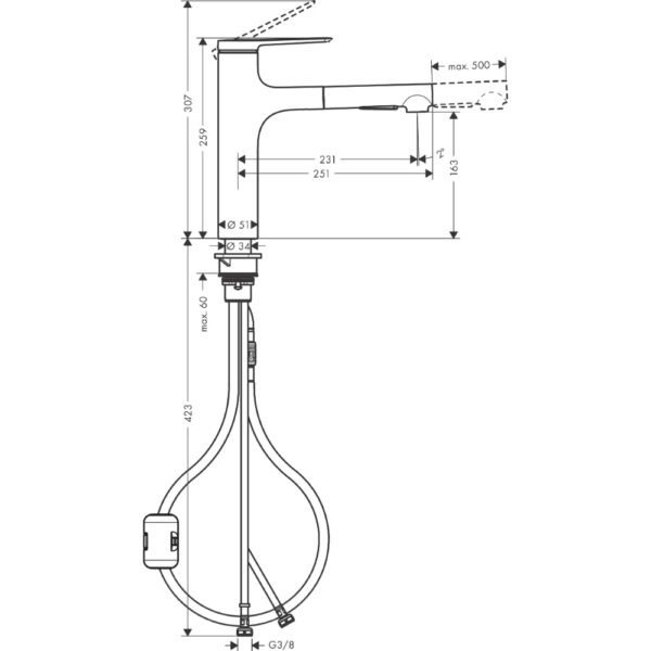 Hansgrohe Zesis M33 160 2 Jet Single Lever Kitchen Mixer Tap With Pull Out Spray - Select Colour - Image 2