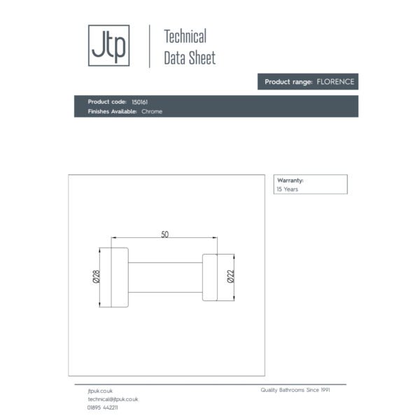Just Taps Plus Florence Single Robe Hook - Chrome - Image 2