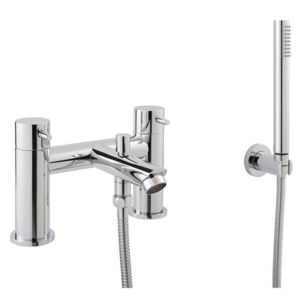 Just Taps Plus Fonti Pillar Mounted Bath Shower Mixer Tap With Kit - Chrome