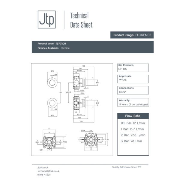 Just Taps Plus Florence Modular 2 Outlet Thermostatic Concealed Shower Valve - Chrome - Image 2